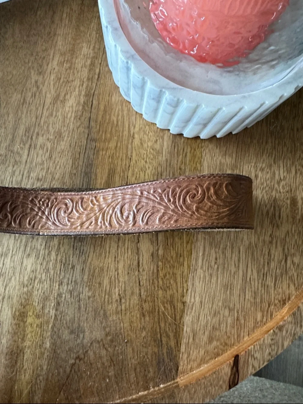Silver Creek Tooled Leather Belt Brown Western Made USA 43”